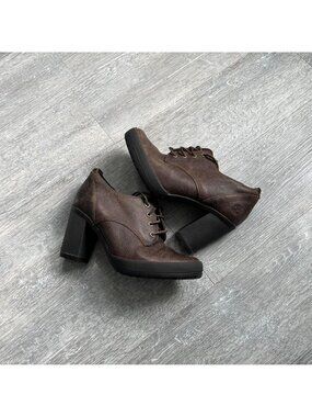 Brown Timberland “Camdale” Leather Lace-Up Chunky Heels / Shoes